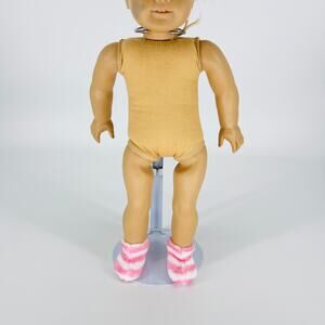 White And Pink Stripe Ankle Height Fluffy Socks for 18 Inch Dolls - GUC